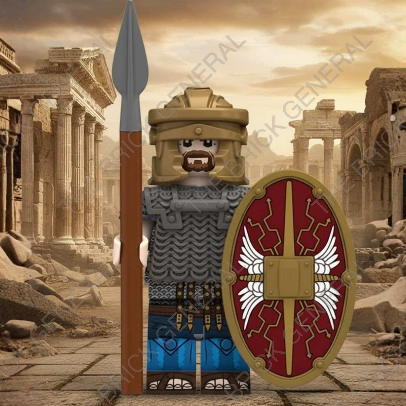Custom Roman Auxiliary Legion - Red Shield Blue Cape building brick minifigure