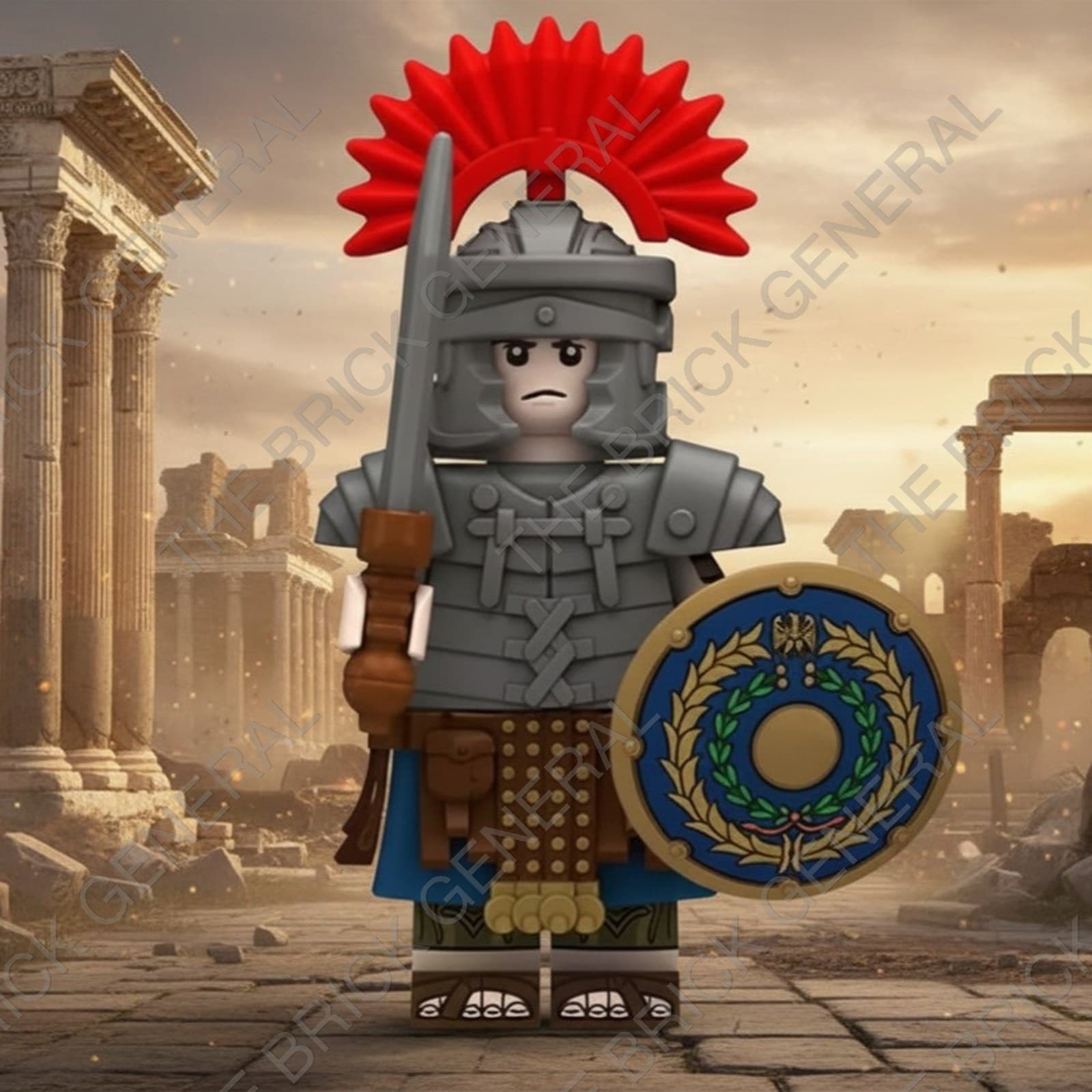 Custom Roman Centurion - Blue Shield Silver Armor building brick minifigure