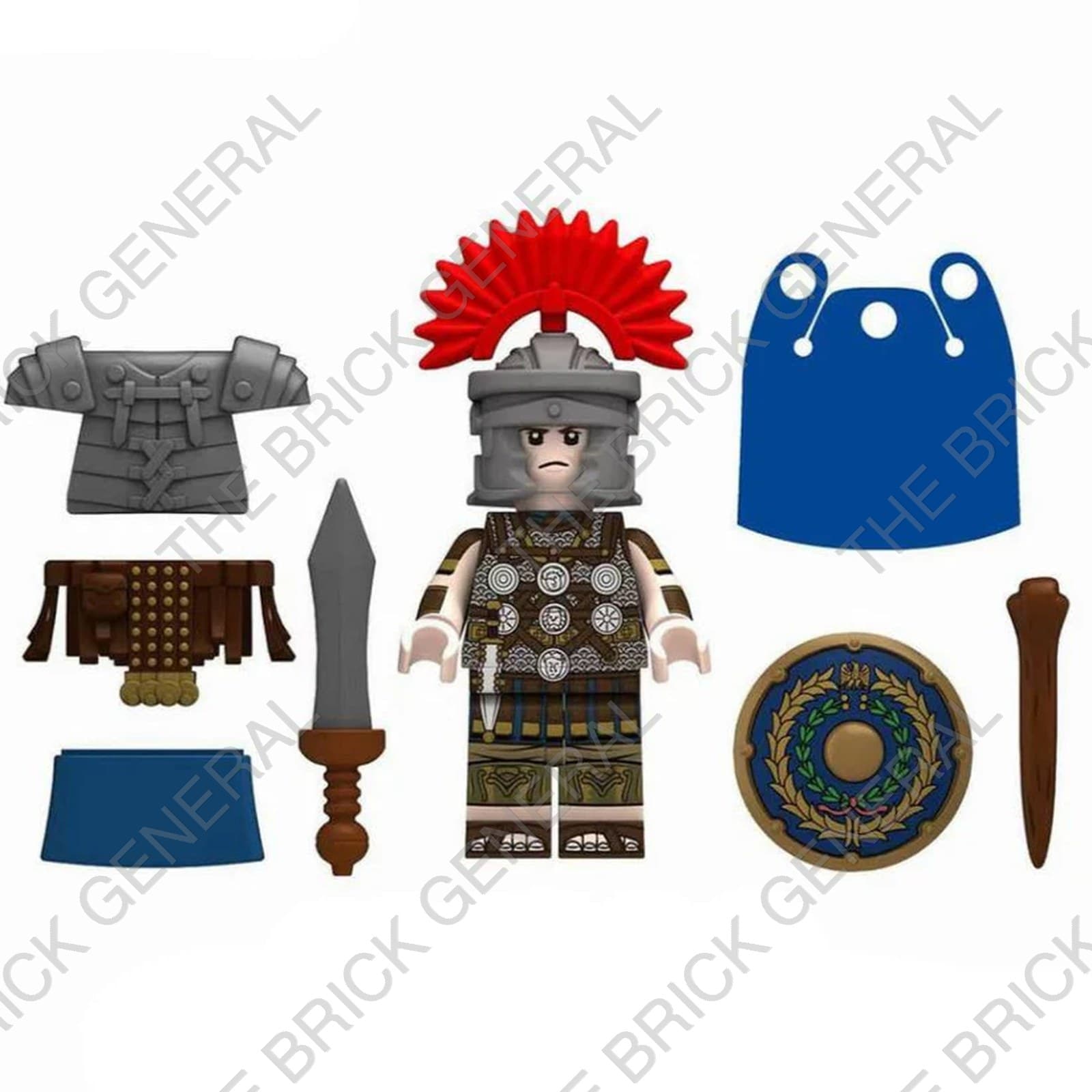 Custom Roman Centurion - Blue Shield Silver Armor building brick minifigure thumbnail 2