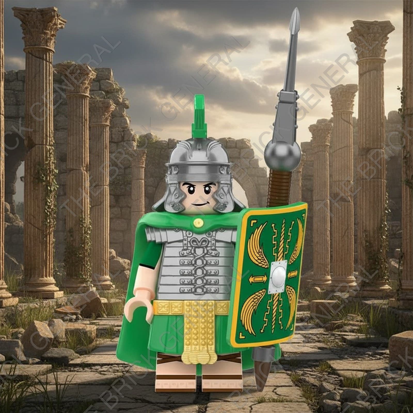 Roman Heavy Infantry - Green Cape and Shield building brick minifigure